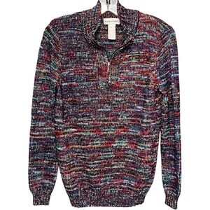 Draper James 3/4 Zip Mock Neck Sweater MultiColored Marled Knit Southern Preppy